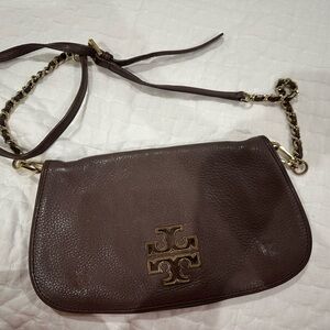 Tory Burch Brown Leather Bag with Gold Accents